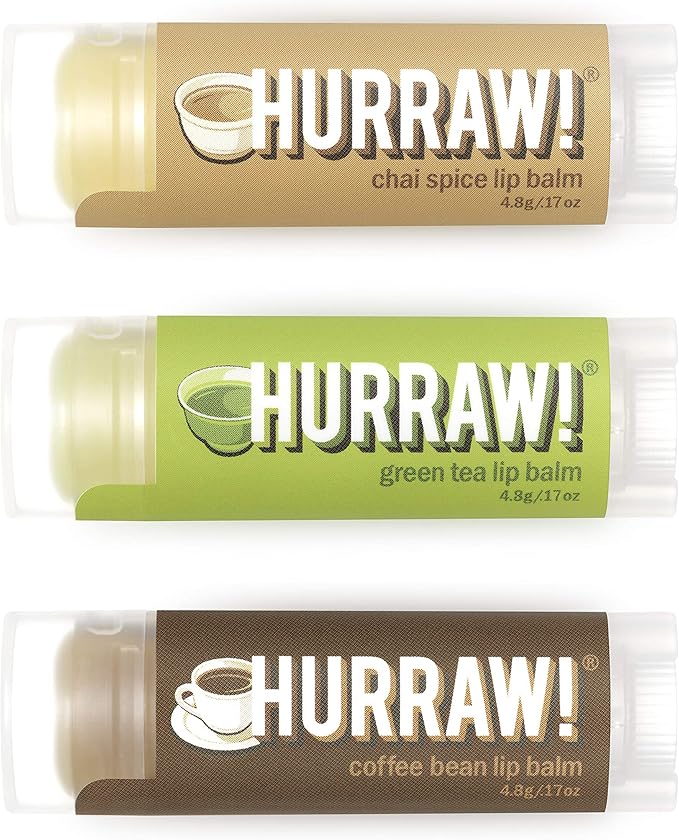 Hurraw! Chai Spice, Green Tea, Coffee Bean Lip Balms, 3 Pack Bundle: Organic, Certified Vegan, Cruelty and Gluten Free. Non-GMO, 100% Natural Ingredients. Bee, Shea, Soy and Palm Free. Made in USA-Velvo Beauty