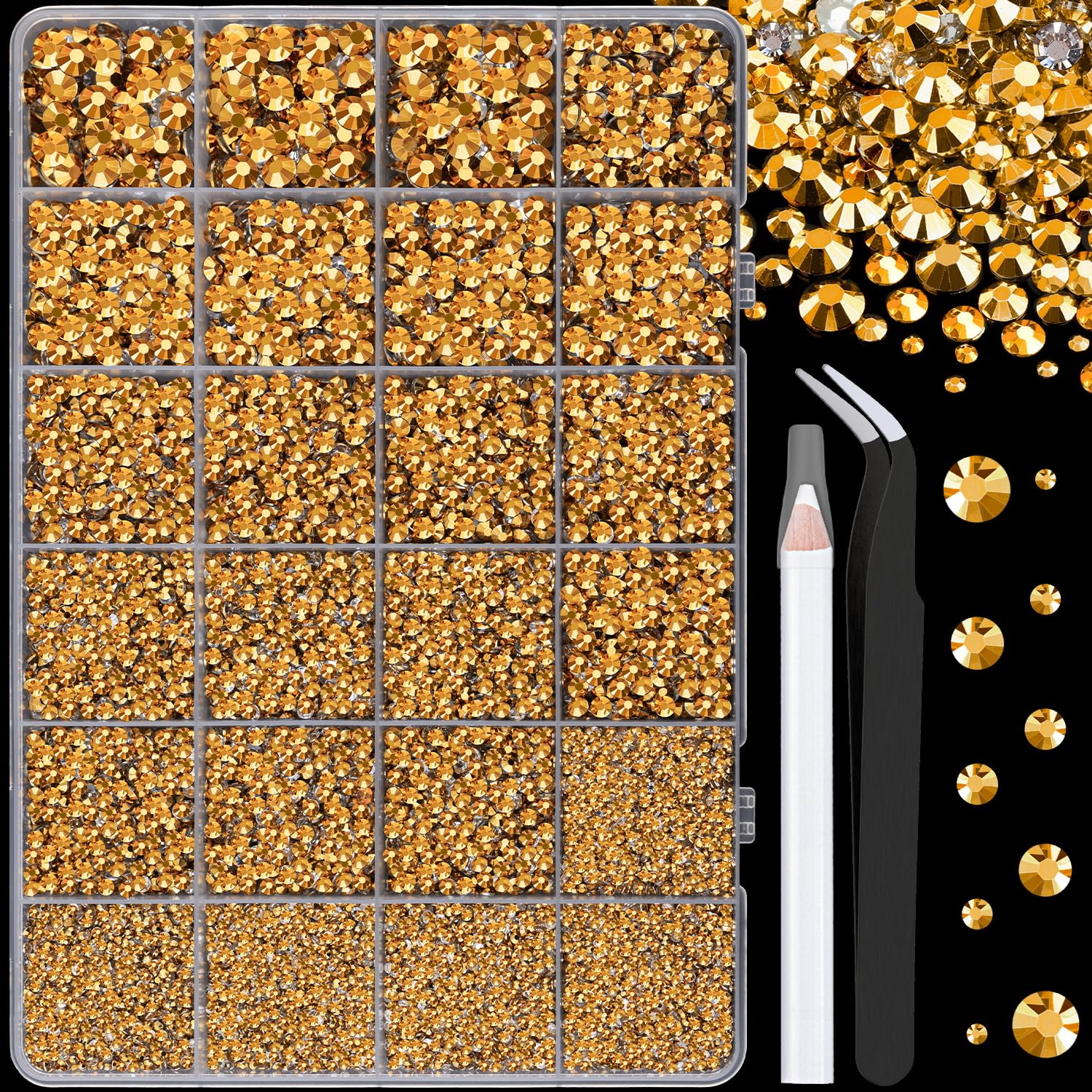 25000Pcs Resin Rhinestones for Crafting, Gold 2-6mm Mixed Sizes Non Hotfix Flatback Gems, Bedazzling Crystal for DIY Crafts Clothing Tumblers Mugs Shoes Fabric Nail Art-Velvo Beauty