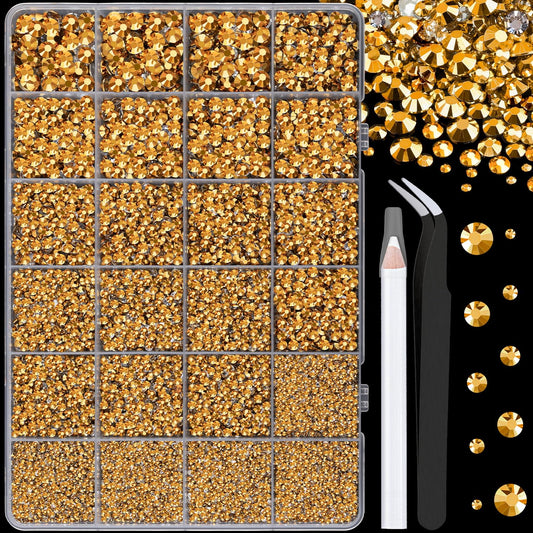 25000Pcs Resin Rhinestones for Crafting, Gold 2-6mm Mixed Sizes Non Hotfix Flatback Gems, Bedazzling Crystal for DIY Crafts Clothing Tumblers Mugs Shoes Fabric Nail Art-Velvo Beauty