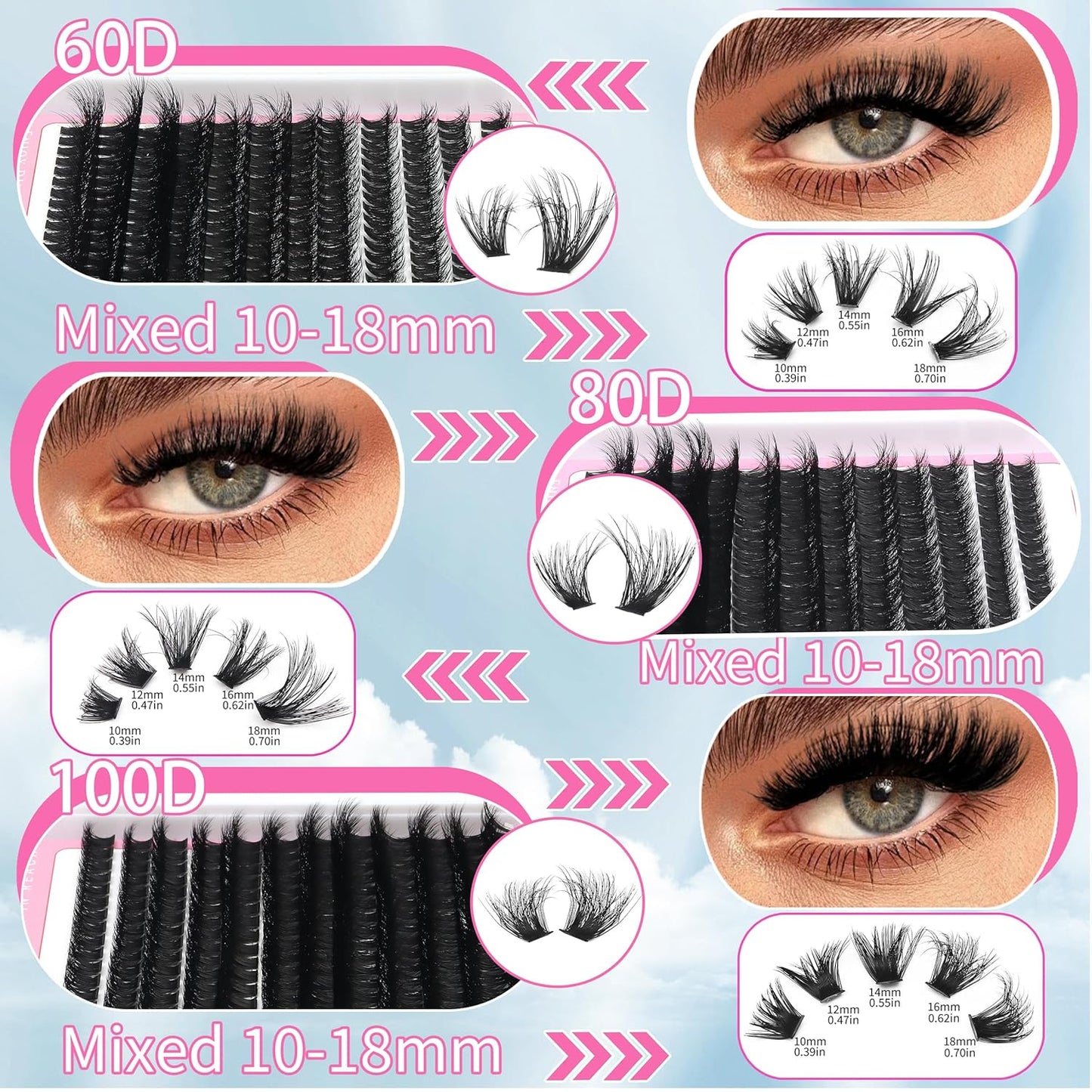 D Curl Volume Fake Eyelashes Lashes Cluster Kit Wispy Faux Mink Lashes 696Pcs Bulk Packs, DIY Individual Eyelash Extensions Wholesale Combo Pack with Glue|Tweezers|Removers-Velvo Beauty