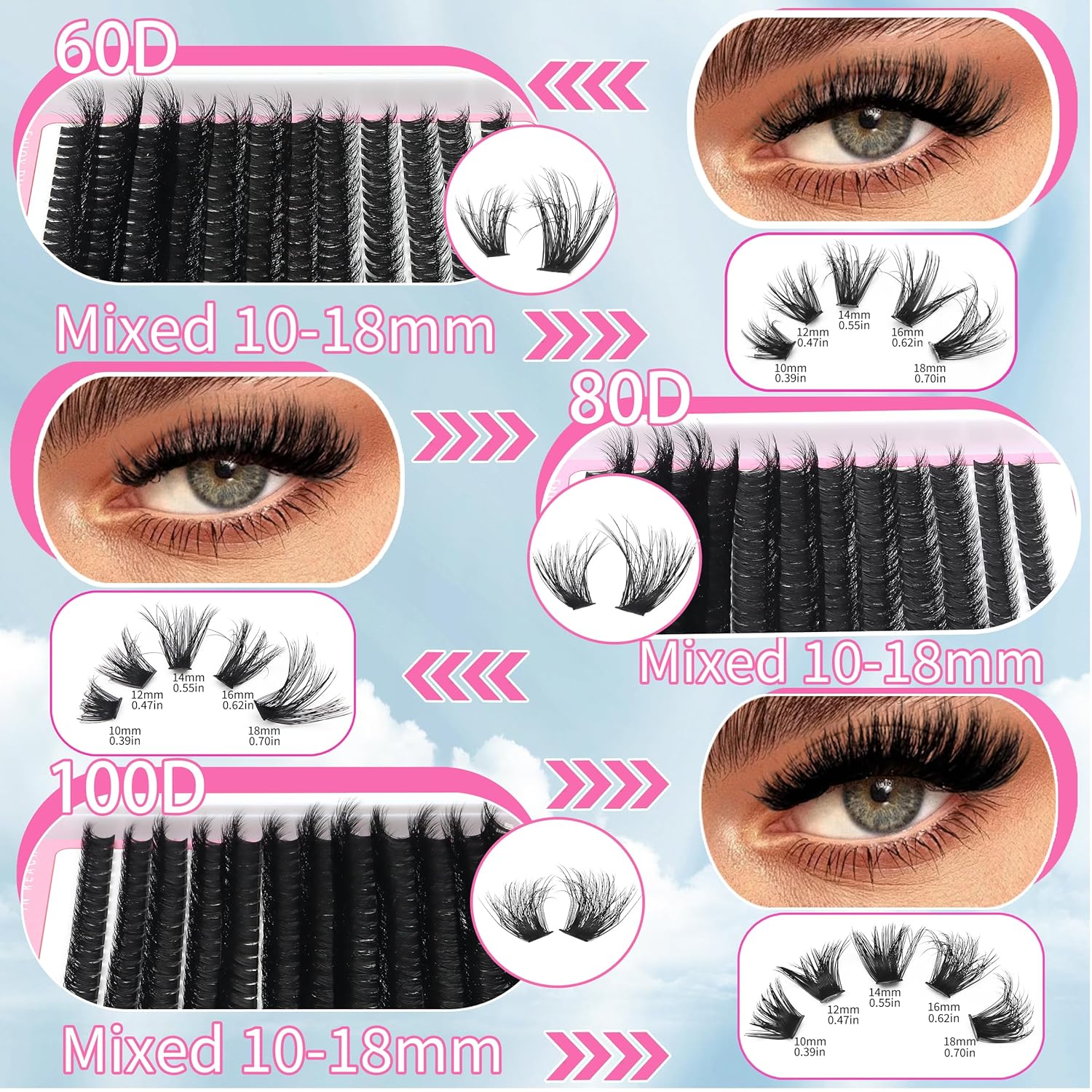 D Curl Volume Fake Eyelashes Lashes Cluster Kit Wispy Faux Mink Lashes 696Pcs Bulk Packs, DIY Individual Eyelash Extensions Wholesale Combo Pack with Glue|Tweezers|Removers-Velvo Beauty