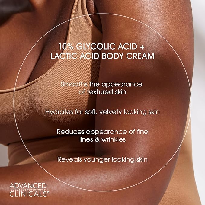 Advanced Clinicals 10% Glycolic Acid + Lactic Acid Lotion Exfoliant Moisturizing Cream With Hyaluronic Acid Moisturizer | AHA Exfoliating Body Cream Improves Look Of Uneven Rough Skin Texture, 2-Pack-Velvo Beauty