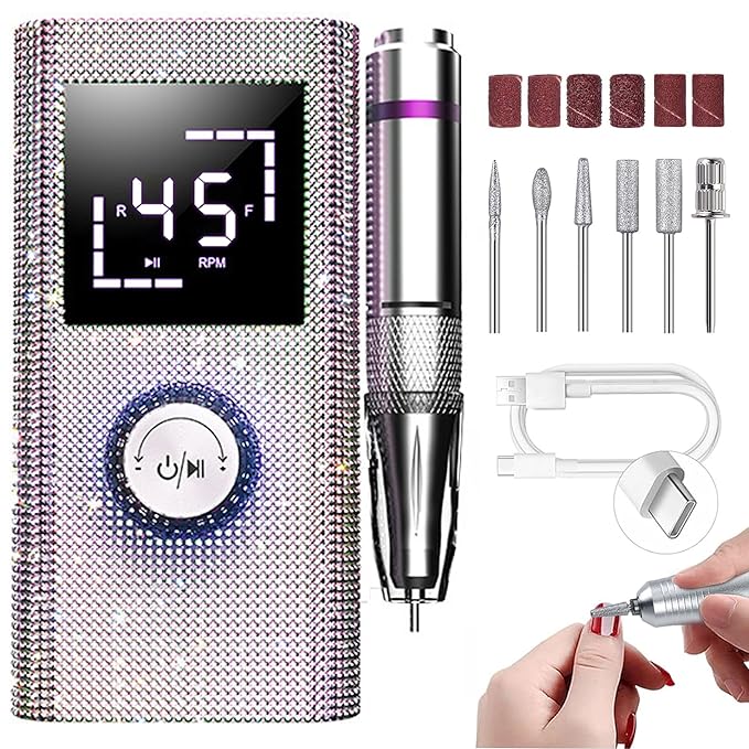 CozyZen Cordless Electric Nail Drill, 45000 RPM Rechargeable Diamond E-File, Portable & Low Noise for Acrylic/Gel Nails, Manicure & Pedicure - Professional & Home Use-Velvo Beauty