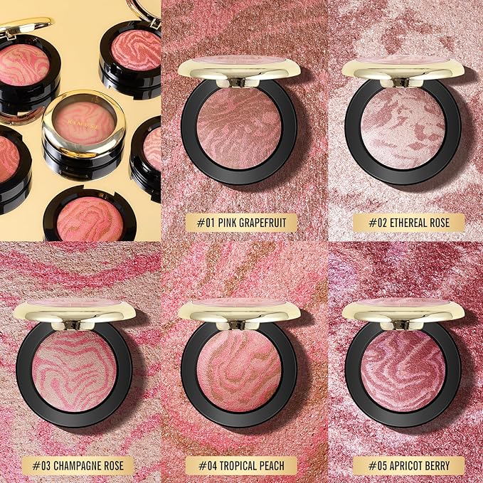 KIMUSE Baked Blush, Lighting Glow Marbleized Blush Powder Blush, Contour & Highlight Face for a Creamy Lightweight Natural Finish-Velvo Beauty