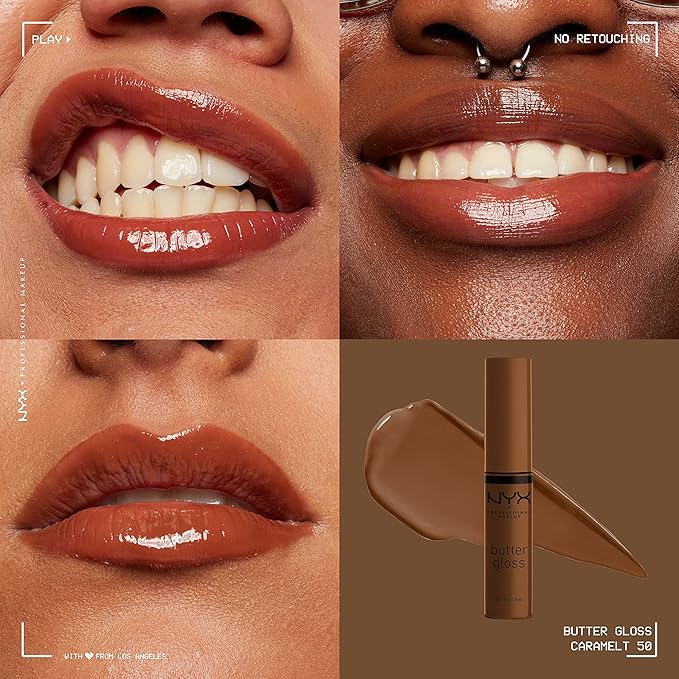 NYX PROFESSIONAL MAKEUP Butter Gloss Brown Sugar, Non-Sticky Lip Gloss - Caramelt (Medium Brown)-Velvo Beauty