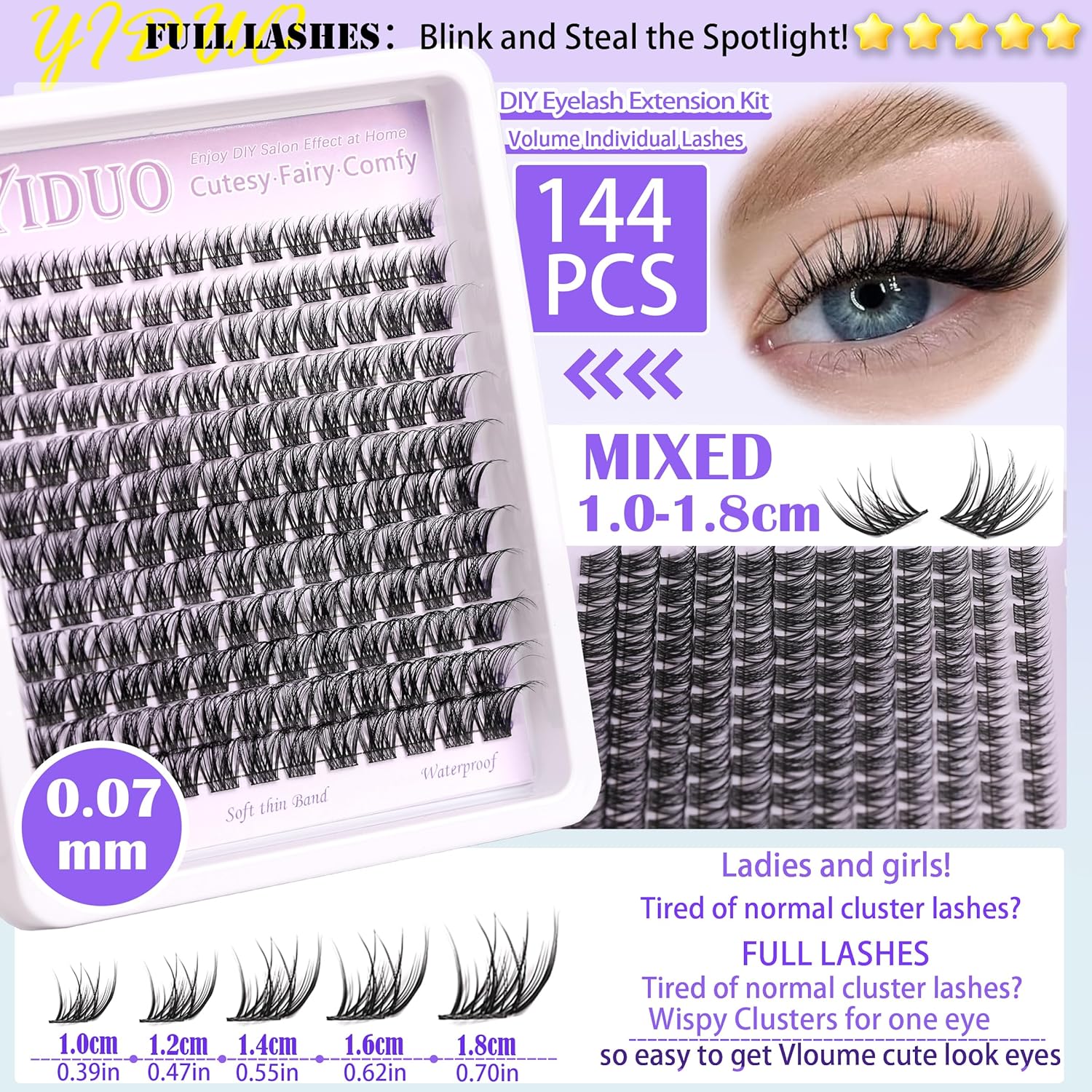YlDUO Lashes Clusters Kit Gift Packs Natural False Eyelashes Extensions C/D Curl Wispy Individual Fake Eyelash, DIY Natural Extension Lash with Glue*2|Tweezers|Removers|Eyelash&Eyebrow Brush-Velvo Beauty