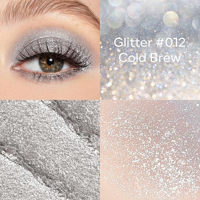 KYDA Single Glitter Eyeshadow, Metallic Silver Eyeshadow, Ultra-fine Lightweight Powder, Sparkling Blendable Formula, Daily Glossy Eyes Makeup, Cold Brew-Velvo Beauty