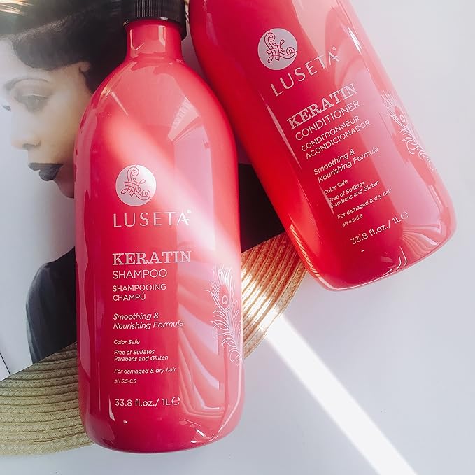 Luseta Keratin Smooth Shampoo and Conditioner Set Moisturizing and Hydrating for Damaged and Dry Hair Prevent Further Breakage Free of Sulfate and phosphate-Velvo Beauty