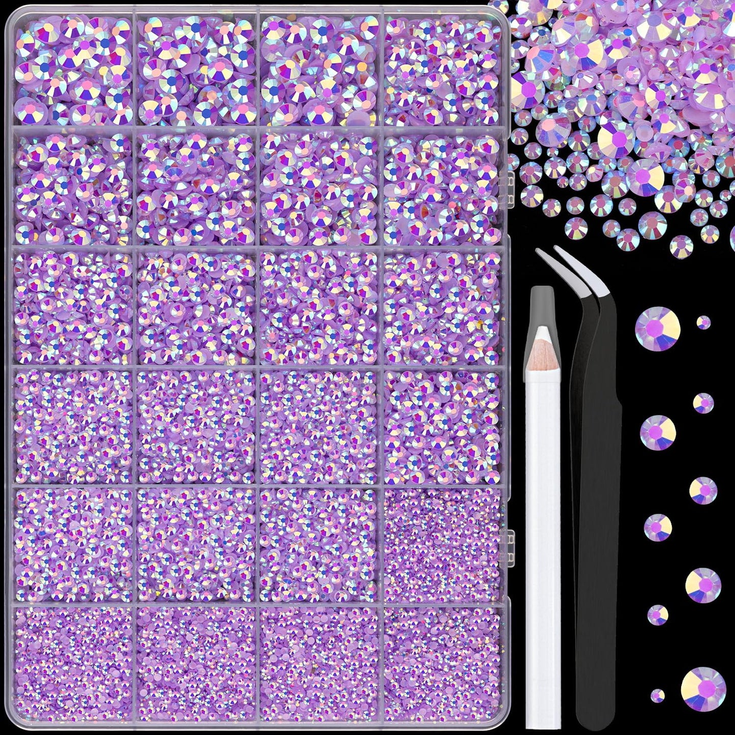 25000Pcs Resin Jelly Rhinestones for Crafting, Lavender Purple AB 2-6mm Mixed Sizes Non Hotfix Flatback Gems, Bedazzling Crystal for DIY Crafts Clothing Tumblers Mugs Shoes Fabric Nail Art-Velvo Beauty