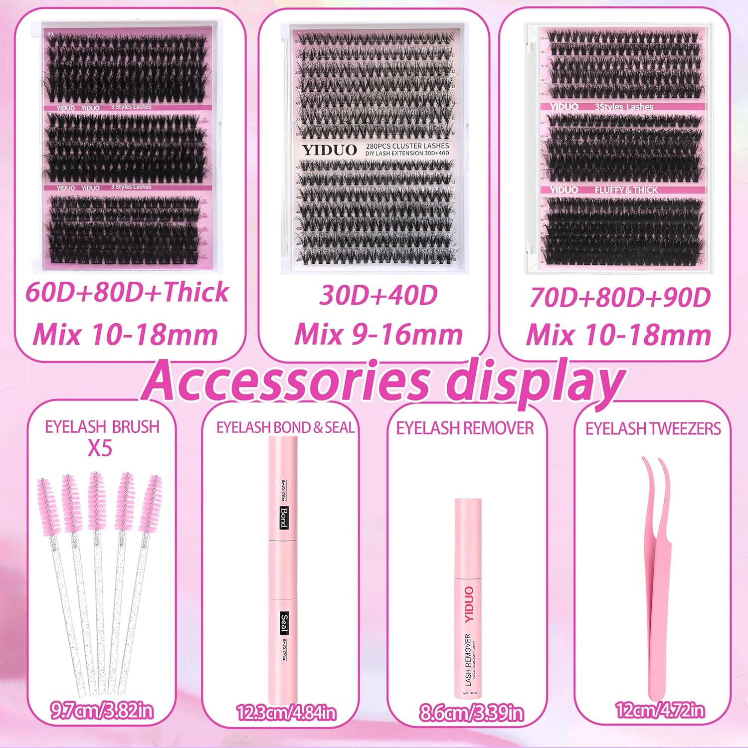Lashes 7 style Mixed C-Curl False Eyelashes Extensions Clusters Lashes Kit Gift Packs 835Pcs with Bond&Seal Faux Mink Individual Lash Wholesale Pack DIY Individual Fake Eyelashes Box-Velvo Beauty