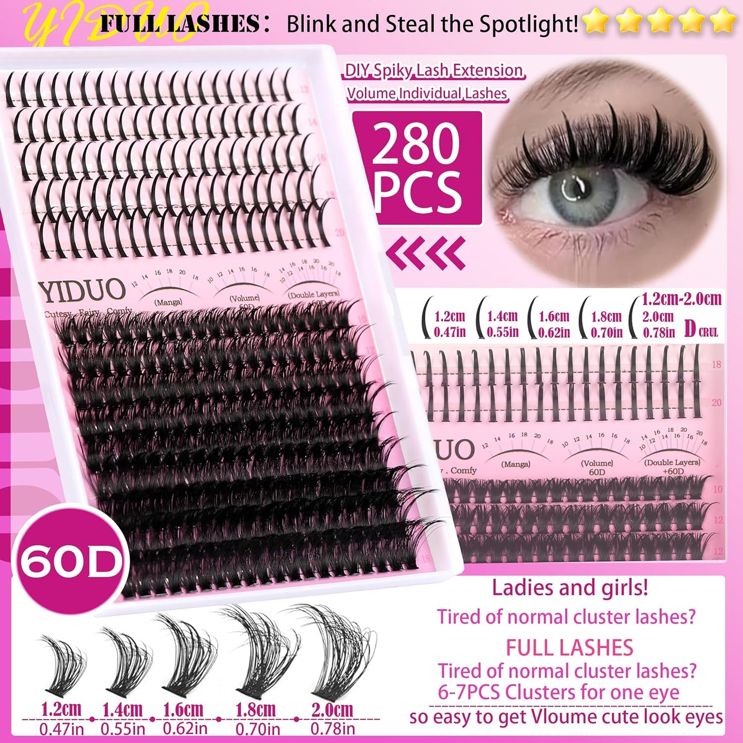 Lashes Clusters Kit with Spikes Bottom Extensions False Eyelashes 816Pcs Bulk Packs with 2X Bond&Seal Volume D Curl Wispy Individual Fake Eyelash Wholesale Large Pack for Beginners Gift Choice-Velvo Beauty