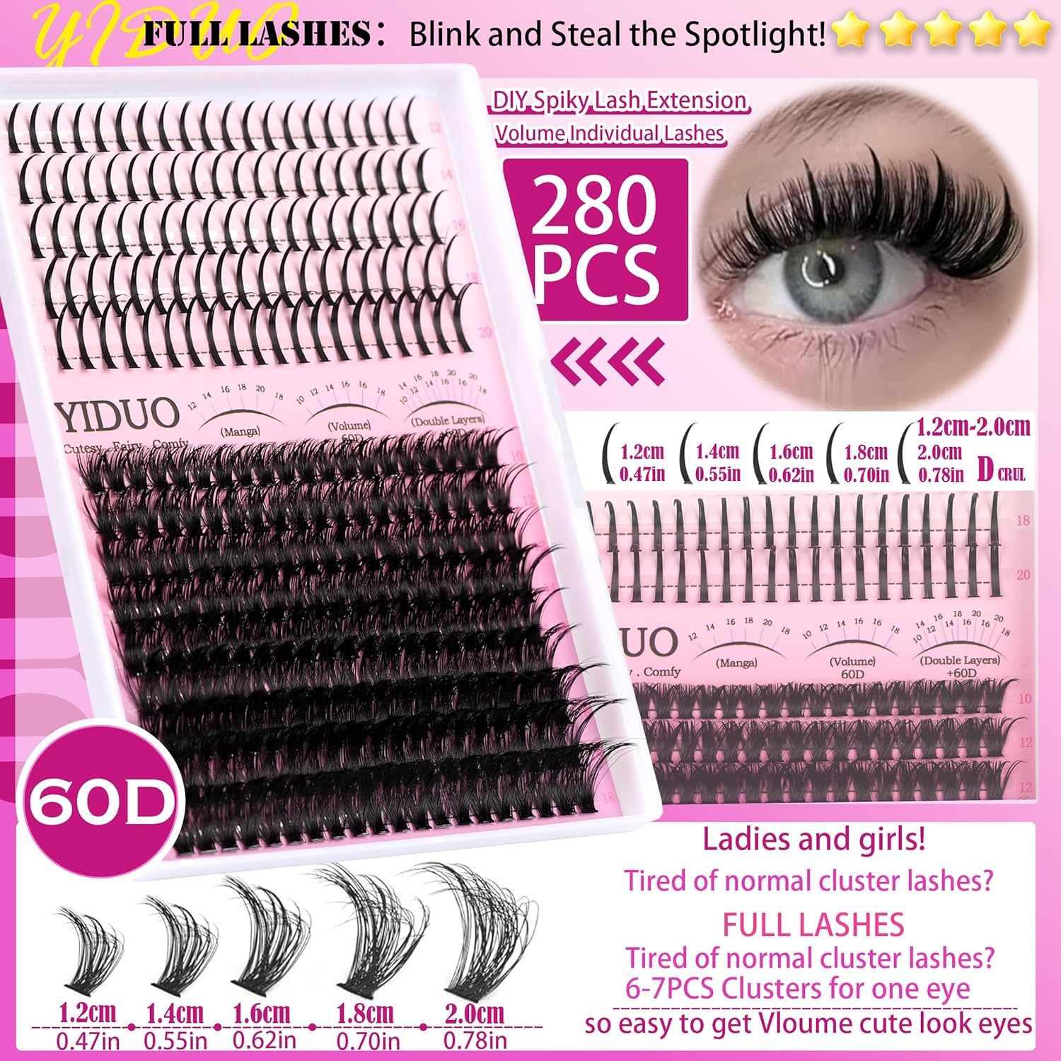 Lashes Clusters Kit with Spikes Bottom Extensions False Eyelashes 816Pcs Bulk Packs with 2X Bond&Seal Volume D Curl Wispy Individual Fake Eyelash Wholesale Large Pack for Beginners Gift Choice-Velvo Beauty
