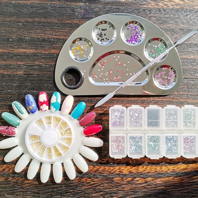 Makeup Palette Stainless Steel Cosmetic Palette 6-well with Spatula Tool for Nail Art Eye Shadow Mixing Foundation Painting Artist Mini Mixing Metal Palette Silver 4.9x3.3inch-Velvo Beauty