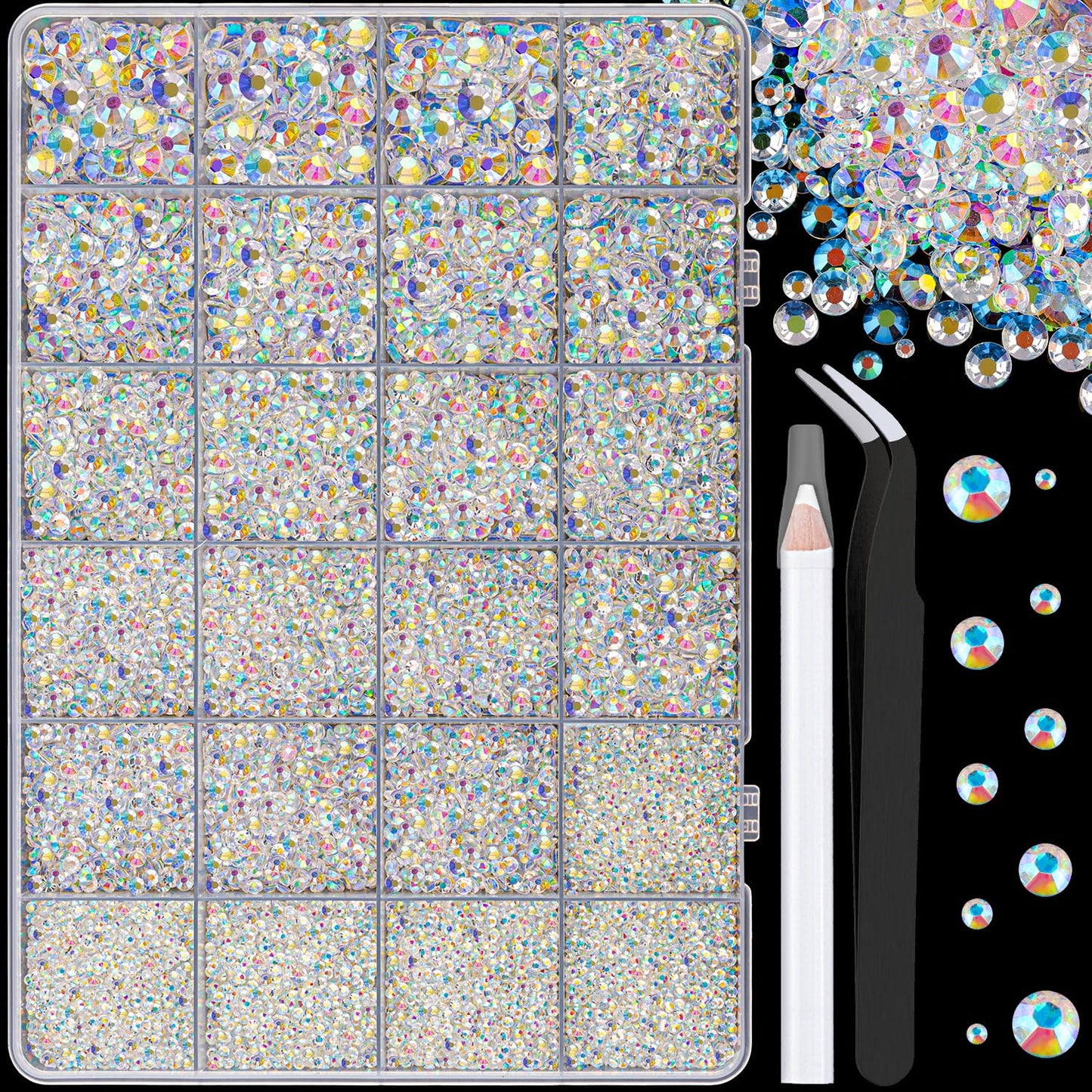 25000Pcs Resin Jelly Rhinestones for Crafting, Transparent AB 2-6mm Mixed Sizes Non Hotfix Flatback Gems, Bedazzling Crystal for DIY Crafts Clothing Tumblers Mugs Shoes Fabric Nail Art-Velvo Beauty