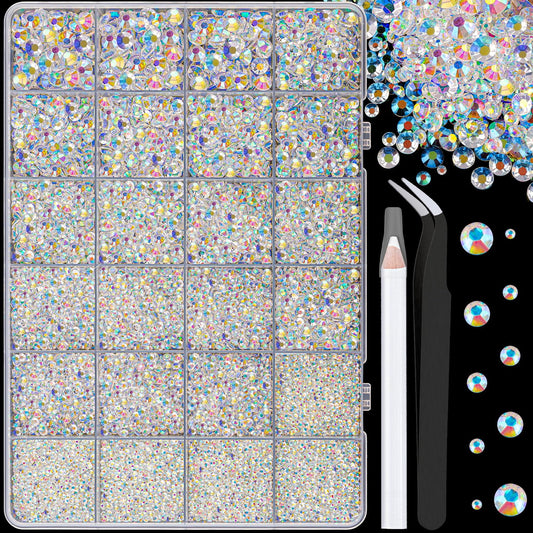 25000Pcs Resin Jelly Rhinestones for Crafting, Transparent AB 2-6mm Mixed Sizes Non Hotfix Flatback Gems, Bedazzling Crystal for DIY Crafts Clothing Tumblers Mugs Shoes Fabric Nail Art-Velvo Beauty