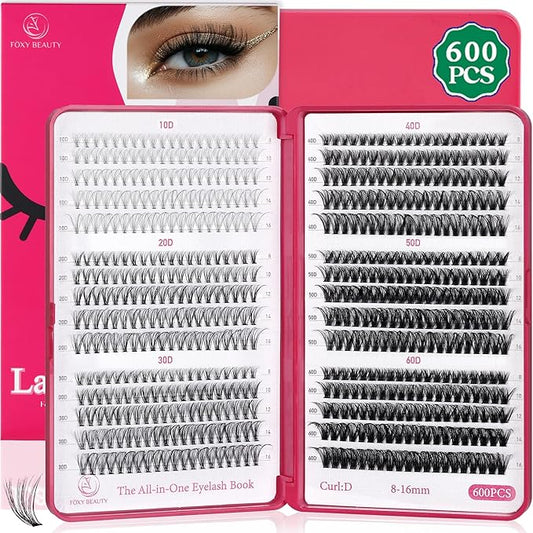 Lash Clusters 600PCS Lashes - Wispy Lash Clusters 10D 20D 30D+40D50D60D Individual Lashes Clusters D Curl Lash Extension 8-16MM Eyelash Clusters DIY Cluster Eyelash Extensions for Beginners Eyelashes-Velvo Beauty
