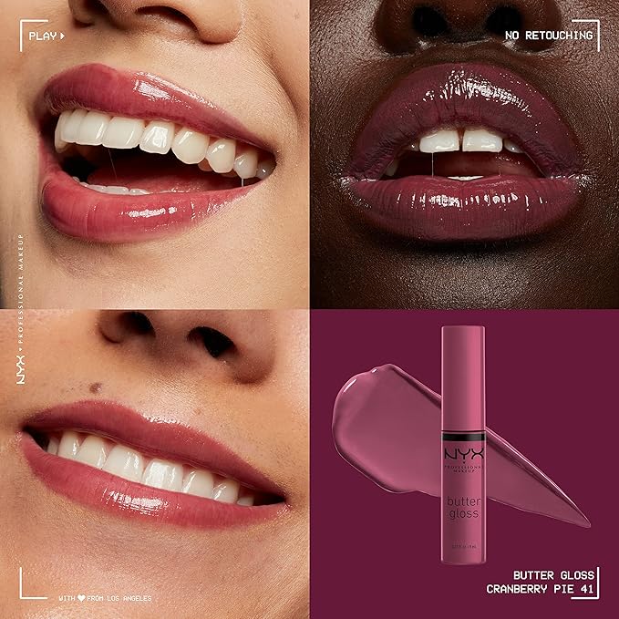 NYX PROFESSIONAL MAKEUP Butter Gloss, Non-Sticky Lip Gloss - Cranberry Pie (Mauve Purple)-Velvo Beauty
