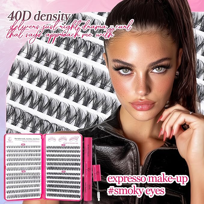 Waltz Lash Clusters Kit - Lash Clusters Lash Extension Kit with Bond and Seal Eyelash Cluster 20D30D40D50D-0.07D Cluster Eyelash Extensions Eyelash Extension Kit DIY at Home-Velvo Beauty