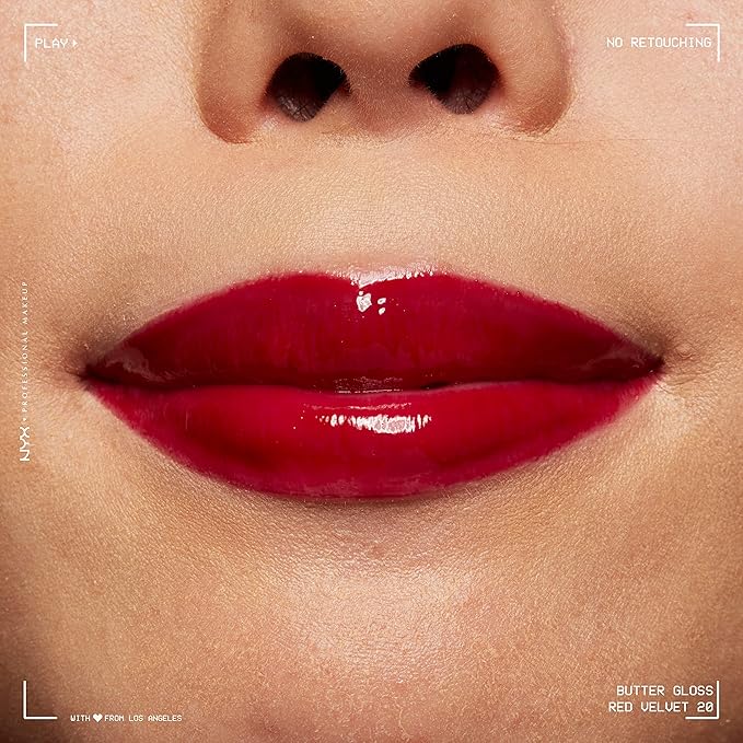 NYX PROFESSIONAL MAKEUP Butter Gloss, Non-Sticky Lip Gloss - Red Velvet (Deep Red)-Velvo Beauty