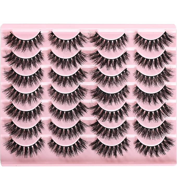FARRED Wispy Lashes Hybrid Mink Eyelashes 14 Pairs Short Cat Eye Natural Fluffy False Eyelashes Faux Mink Strip Eye Lashes Pack for Daily Makeup (F18 | 8-14 mm)-Velvo Beauty