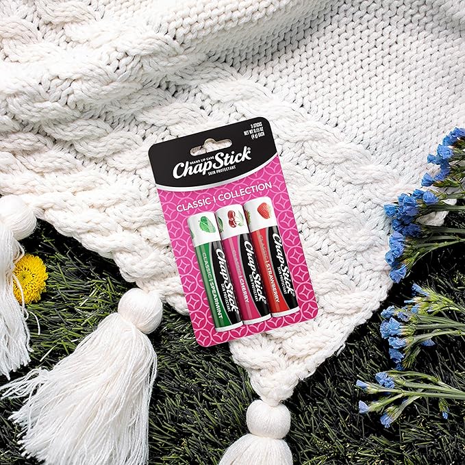 ChapStick Lip Care Set, Classic Collection 3-Pack – Spearmint, Cherry, and Strawberry Lip Balm, 0.15 Ea-Velvo Beauty