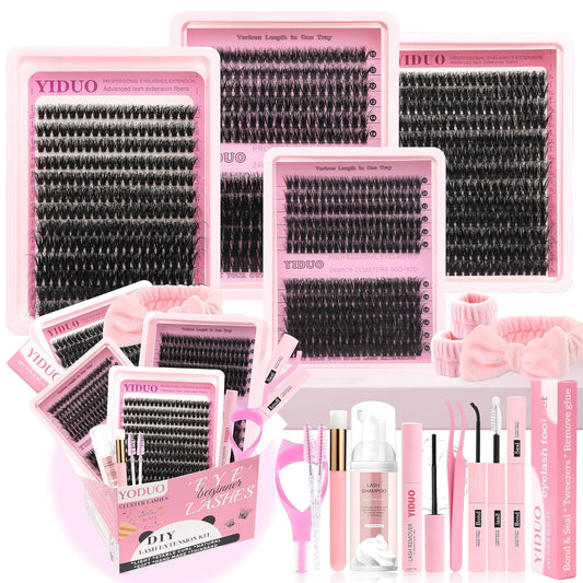 994Pcs Bulk Packs Lashes Clusters Kit Volume False Eyelash Extensions D Curl Wispy Individual Fake Eyelashes, Volume Studio Effect, Wholesale Large Pack with Glue&Seal|Tweezers|Removers|Cleanser-Velvo Beauty
