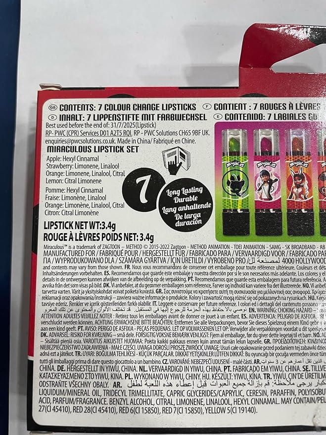 Miraculous Ladybug Cosmetic Lipstick Set - 7 Fruit Scented Color-Changing Lipsticks for Kids - Transforming Lipsticks Turn Pink - Magic Lipsticks Gift Set - Safe & Fun Makeup Kit-Velvo Beauty