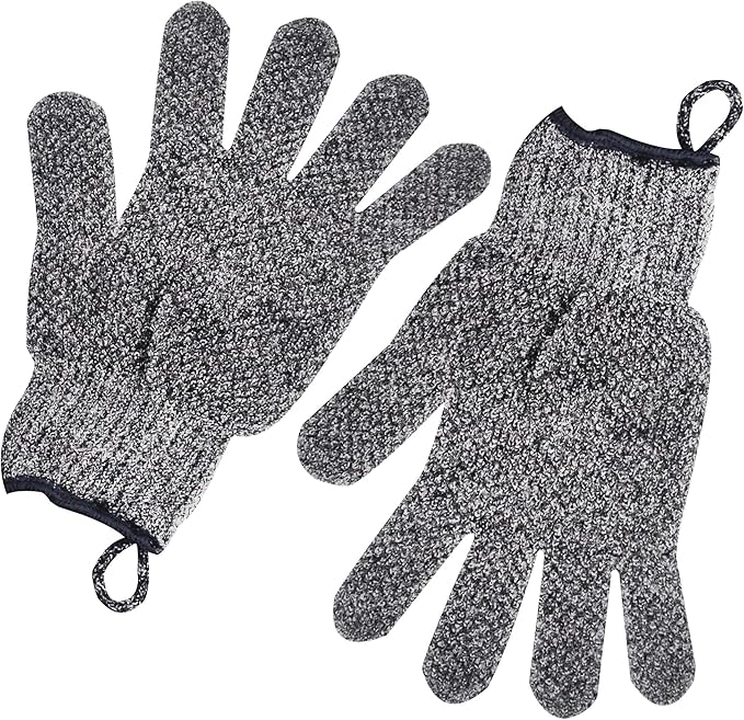 Exfoliating Gloves with Hanging Loop - 1 Pair Bamboo Charcoal Bath/Shower Gloves, Bath Gloves for Shower Exfoliating and Ingrown Hair/Dead Skin Remover - Bamboo Charcoal - Exfoliator Mitt Scrub Gloves-Velvo Beauty
