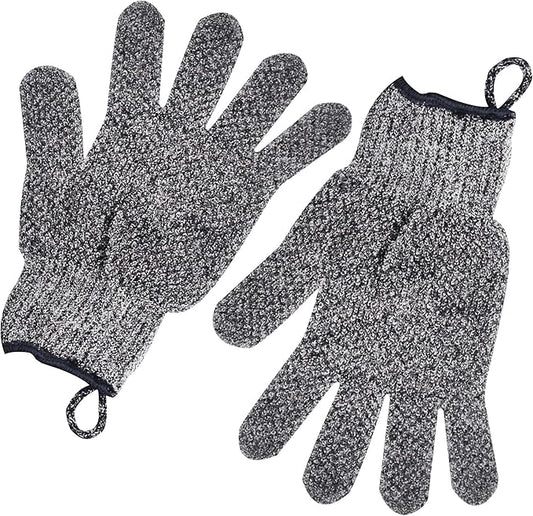 Exfoliating Gloves with Hanging Loop - 1 Pair Bamboo Charcoal Bath/Shower Gloves, Bath Gloves for Shower Exfoliating and Ingrown Hair/Dead Skin Remover - Bamboo Charcoal - Exfoliator Mitt Scrub Gloves-Velvo Beauty