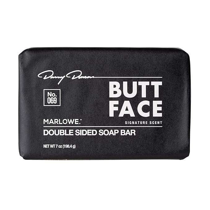 MARLOWE. No. 069 Butt Face Mens Soap, 7 Oz, Double Sided Moisturizing & Body Exfoliator Bar Soap with Pumice & Apricot Seed Powder, Crisp Sea Air, Fresh Sage + Cedarwood Scent-Velvo Beauty