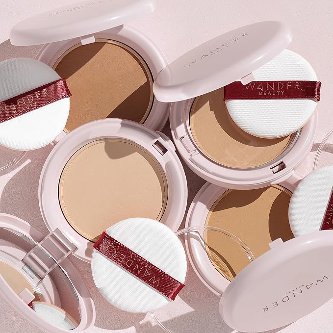 Wander Beauty Wanderlust Powder Foundation -Light Medium-Blurs and Evens Skin Tone-Perfects and Hydrates With Hyaluronic Acid, Aloe,Honeysuckle, & Vitamin E -Lightweight, Buildable Coverage - 0.31 oz-Velvo Beauty