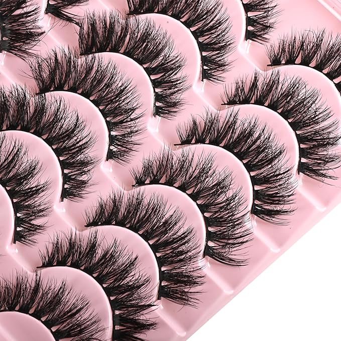 FARRED Wispy Lashes Hybrid Mink Eyelashes 14 Pairs Short Cat Eye Natural Fluffy False Eyelashes Faux Mink Strip Eye Lashes Pack for Daily Makeup (F18 | 8-14 mm)-Velvo Beauty