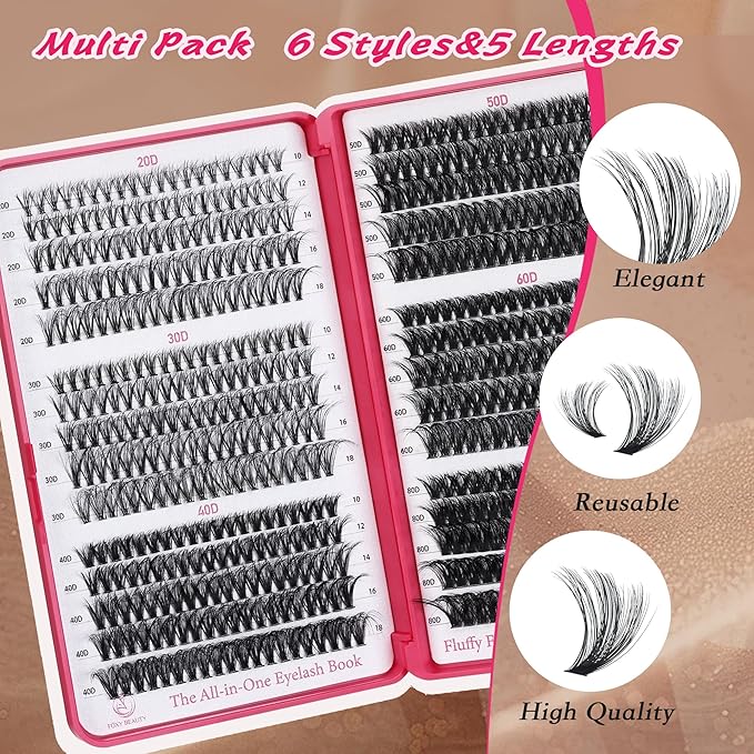 Bombshell Lash Clusters - Eyelash Clusters 20D+30D+40D+50D+60D+80D Wispy Individual Lashes D Curl Lash Extension 10-18MM Natural Lash Clusters DIY Cluster Eyelash Extensions for Beginners-Velvo Beauty