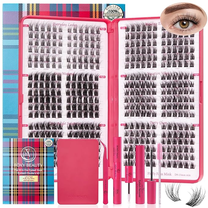 Lash Clusters Kit - 0.05mm Lash Clusters Natural & Fluffy Lash Extension Kit 432Pcs Biodegradable Eyelash Clusters with Bond Seal Starter Kit, Cruelty Free Eyelashes Lightweight Reusable-Velvo Beauty