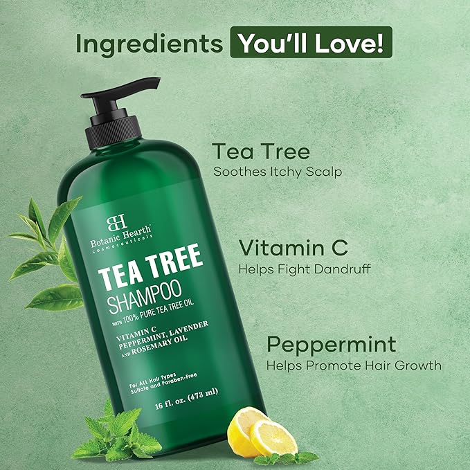 Botanic Hearth Tea Tree Shampoo, Vitamin C, Peppermint, Lavender And Rosemary Oil, Fights Dandruff And Dry Scalp, 16 Fl Oz-Velvo Beauty