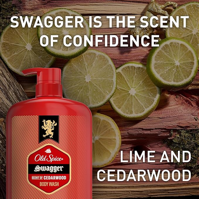 Old Spice Body Wash for Men, 24/7 Shower Fresh with Lasting Scent, Red Collection, Swagger with Cedarwood Scent, 33.4 fl oz (Pack of 4)-Velvo Beauty