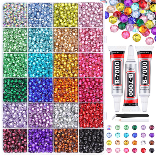 6600Pcs Resin Rhinestones for Bedazzling with Tweezers, Multicolor 5mm Rhinestones for Crafting with 3Pcs 10ml B7000 Jewelry Glue for DIY Crafts Clothing Tumblers Shoes Fabric Nail Art-Velvo Beauty