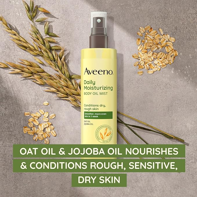 Aveeno Daily Moisturizing Body Oil Mist with Oat & Jojoba Oil for Dry Sensitive Skin, Nourishing Body Spray for Smoother Skin, Paraben-, Silicone- & Alcohol-Free, Twin Pack, 6.7 fl. oz, 2 Pack-Velvo Beauty