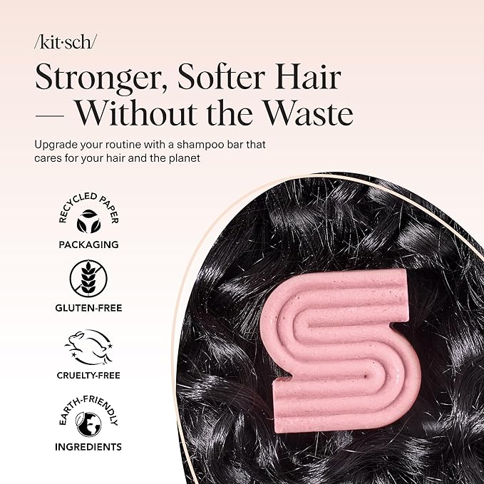 Kitsch Castor Oil Shampoo Bar Soap - Hydrating & Moisturizing Hair Care - Organic Castor Oil Solid Shampoo for Hair Growth & Scalp Nourishment - Silicone & Paraben-Free, Vegan, Made in USA - 3.2oz-Velvo Beauty
