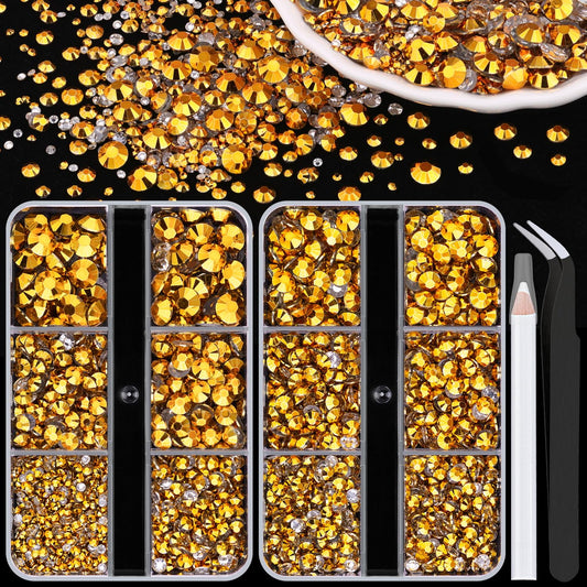 Resin Rhinestones for Crafting, 2 Boxeses Gold Multi Sizes Flatback Bedazzling Crystals for Crafts Nail Art Decoration, Non Hotfix Gems Charms for Tumbler Shoes Clothing Fabric Face Makeup-Velvo Beauty