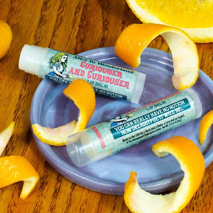 Alice in Wonderland Curioser and Curioser Lip Balm Tube, Orange Marmalade Flavored - Cruelty-Free and Made in the USA with Natural and Imported Ingredients-Velvo Beauty