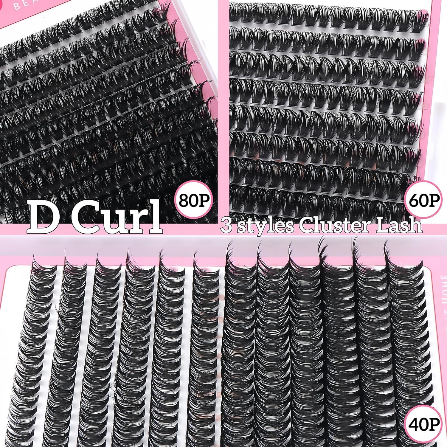 3 Styles Lashes Cluster Kit 720Pcs Eyelash Extensions Kit 40P+60P+80P Bulk Pack D Curl Volume False Eyelashes DIY Individual Wispy Fake Eye Lashes Combo Packs with Bond&Seal |Tweezers | Removers-Velvo Beauty