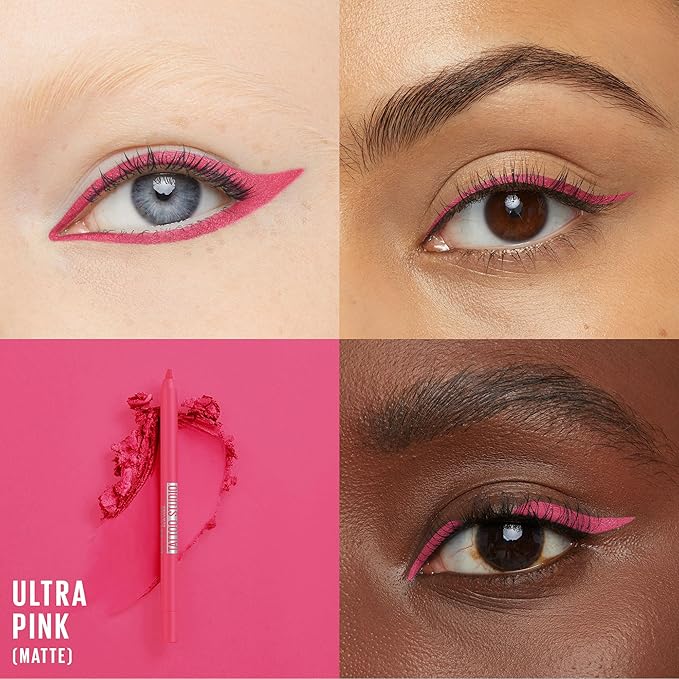 Maybelline New York Tattoo Studio Long-Lasting Sharpenable Eyeliner Pencil, Glide on Smooth Gel Pigments with 36 Hour Wear, Waterproof Ultra Pink 0.04 oz-Velvo Beauty
