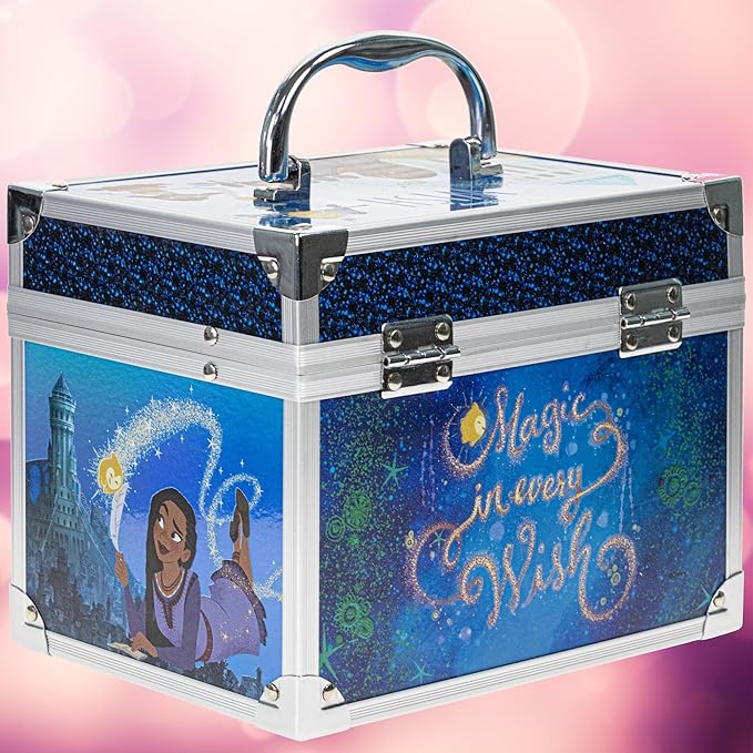 Disney Wish - Townley Girl Train Case Cosmetic Makeup Set Includes Lip Gloss, Eye Shimmer, Brush, Nail Polish, Accessories & more! for Girls, Ages 3+ perfect for Parties, Sleepovers & Makeovers-Velvo Beauty