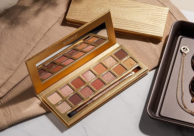 Sigma Beauty Ambiance Eyeshadow Palette | Luminous, Neutral and Gold Shades | Summer Vibes, Mirror Included-Velvo Beauty