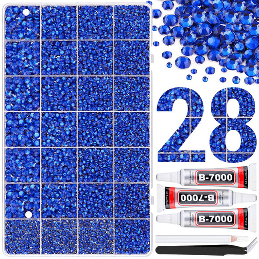 30000Pcs Resin Rhinestones for Bedazzling with 3Pcs B7000 Jewelry Glue, Royal Blue Flatback Gems Rhinestones for Crafting, Clothing Tumblers Mugs Shoes Fabric Decor Nail Art-Velvo Beauty