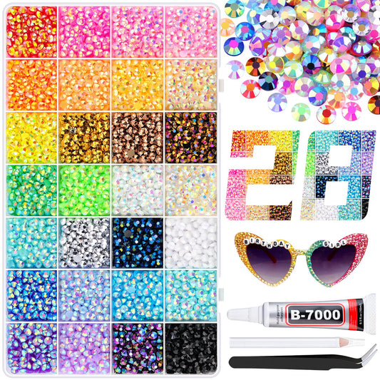 8000Pcs Resin Rhinestones with B7000 Jewelry Glue for Crafting, Multicolors 5mm Non Hotfix Flatback Gems, Bedazzling Crystal for DIY Crafts Clothing Tumblers Mugs Shoes Fabric Decor Nail Art-Velvo Beauty