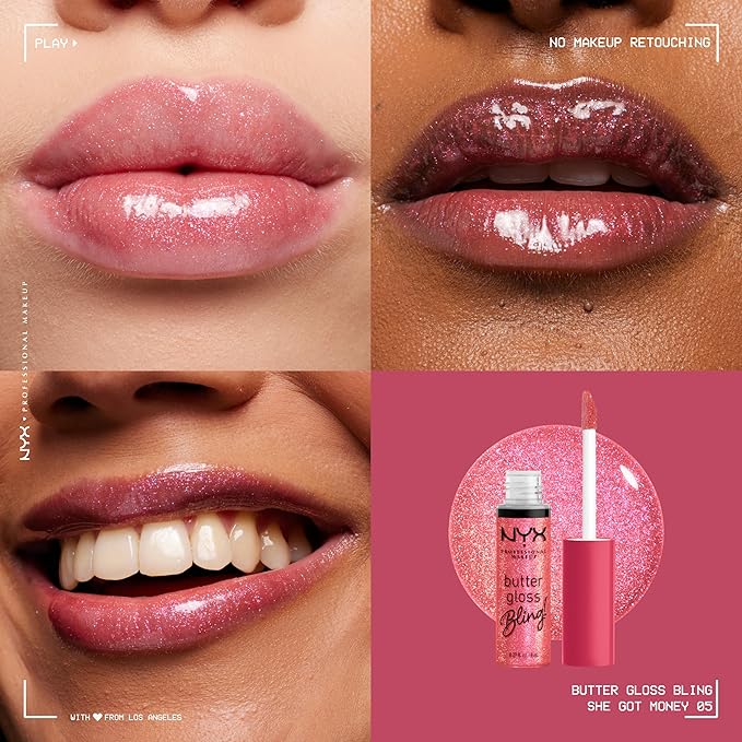 NYX PROFESSIONAL MAKEUP Butter Gloss Bling Lip Gloss, Non Sticky and Shiny Vegan Lip Makeup - She Got Money-Velvo Beauty