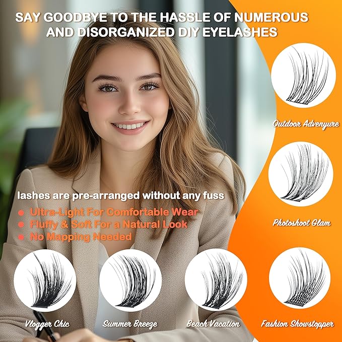 Fluffy Lash Clusters - 360Pcs Natural 0.05D Eyelash Clusters, Left & Right Eyelashes, Urtra Lightweight Cat Eye Clusters for Starter DIY at Home(Eyelashes Only)-Velvo Beauty