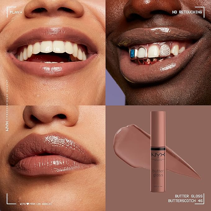 NYX PROFESSIONAL MAKEUP Butter Gloss Brown Sugar, Non-Sticky Lip Gloss - Pack Of 3 (Sugar High, Spiked Toffee, Butterscotch)-Velvo Beauty